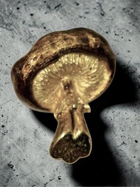 Vintage Brass Textured Detailed Mushroom Brooch Figural Estate Statement Pc